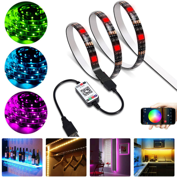 Smarte RGB LED-striper for hjemmefester USB-ledning for kjøkken 5M