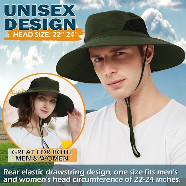 Unisex solhatt Vattentät bred brätte hinkhatt Packable Boonie hatt för fiske Vandring Trädgård Safari Strand Army Green