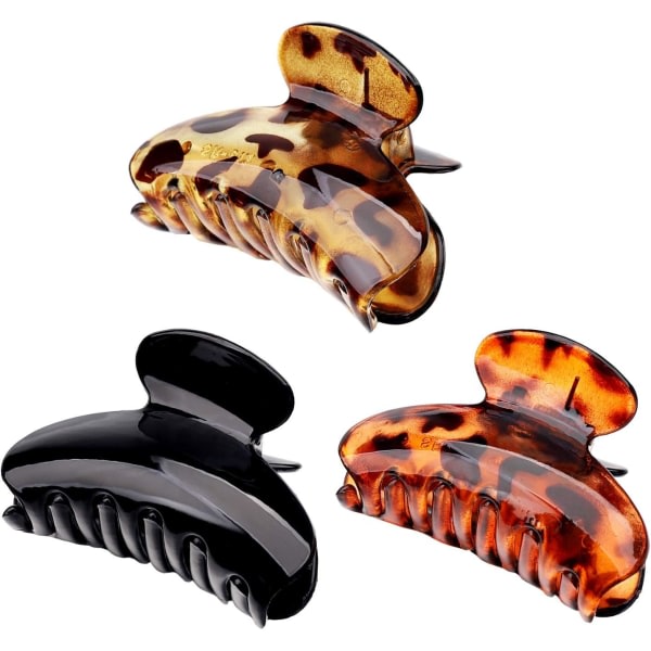 3-pakning hårklemme (3 farger), plast leopard hårklemme hårklemme tykke klør Liten akryl hårklemme for kvinner jenter