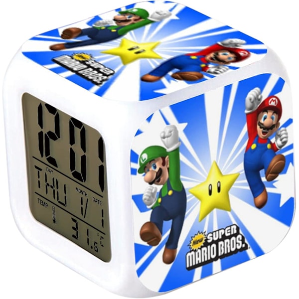 Mario 7 färger förändring digital väckarklocka med tid, temperatur, larm, datum (Map Race) Star