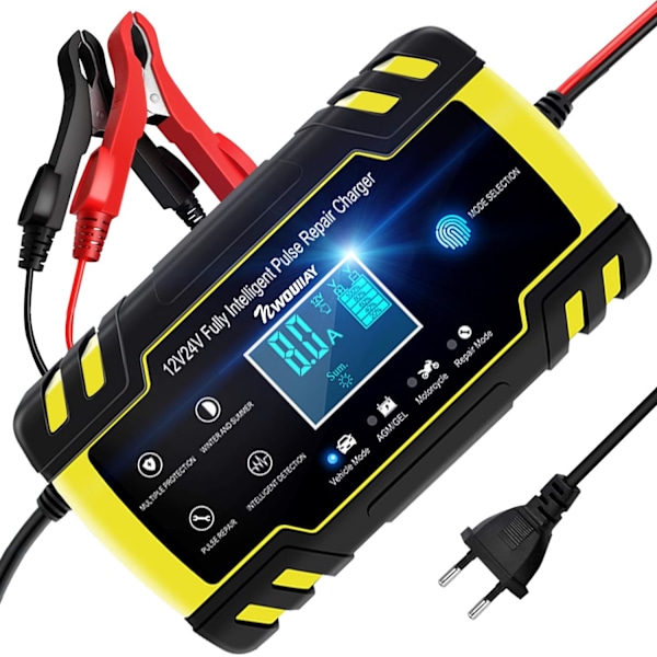 8A 12V/24V Bärbar Intelligent Batteriladdare med LCD Touch S