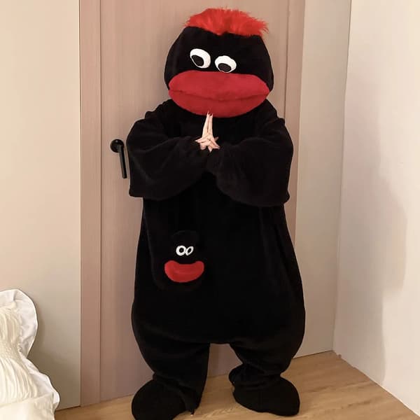 Söt Stort Mun Monster Onesie Pyjamas Tjock Korallfleece Hemmakläder För Par Män Kvinnor Höst Tecknad Sovplagg 2 XL