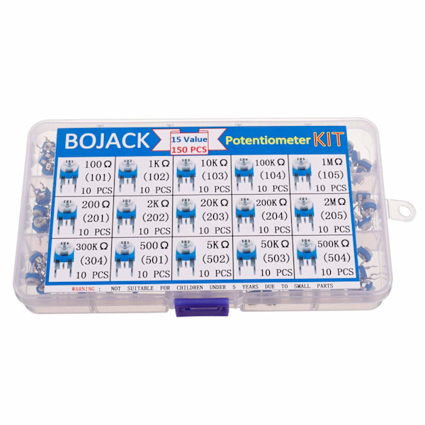15 värden 150 stycken 100 Ohm - 2M Ohm variabelt motståndsklassningssats 6mm potentiometer packad i transparent plastbox