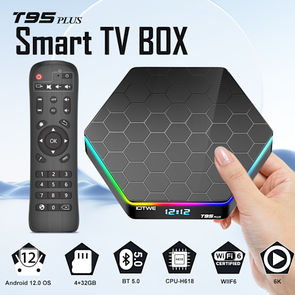 Päivitetty TV-BOX Android 12.0 32 Gt, 4 Gt 6K HD Quad Core BT 5.0 Media Player 5GWIFI British regulations