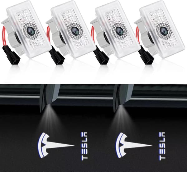 4 stk. Tesla Puddle Lights Billedørlys Logo Projektor, Ultra-Light LED 3D Laser Ghost Shadow Light, Invitation Lights til Model 3 YSX Tilbehør