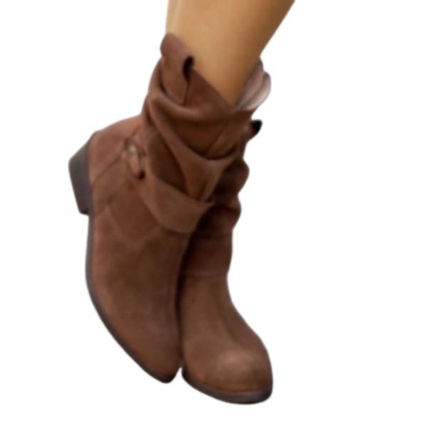 Dames Efterår og Vinter Side Lynlås Lave Støvler Elegant Ruskind Rundtået Casual Lave Hæle BROWN1 BROWN1 39
