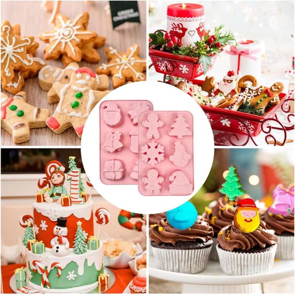 Genanvendelig julesilikonebageform til kager, chokolade, gelé, slik, småkager, pink