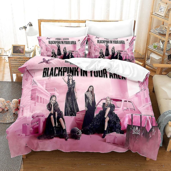 B01 Blackpink Cover trykt sengetøjssæt dynebetræk pudebetræk børnegave UK SINGLE 135x200cm