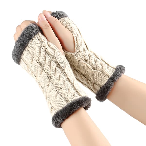 Elastiske strikkede vinterhansker | Tykke varme elastiske garnhansker *Lys beige #10* Light beige #10