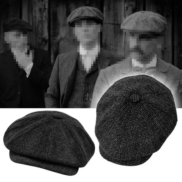 Retro Newsboy Caps Herre Ottekantede Hatte Britiske Maler Hatte Efterår Vinter Baretter Sildebens Flade Kasket Hip Hop Baretter Gorras dark gray 3