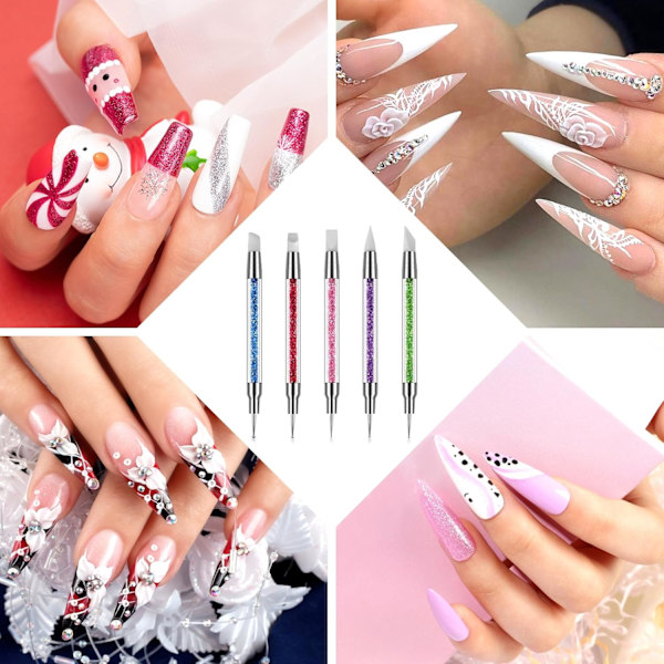5 st Silikon Nagelverktyg, Nagel Dotting Verktyg, Nagelkonstverktyg, Nagelkonstpensel