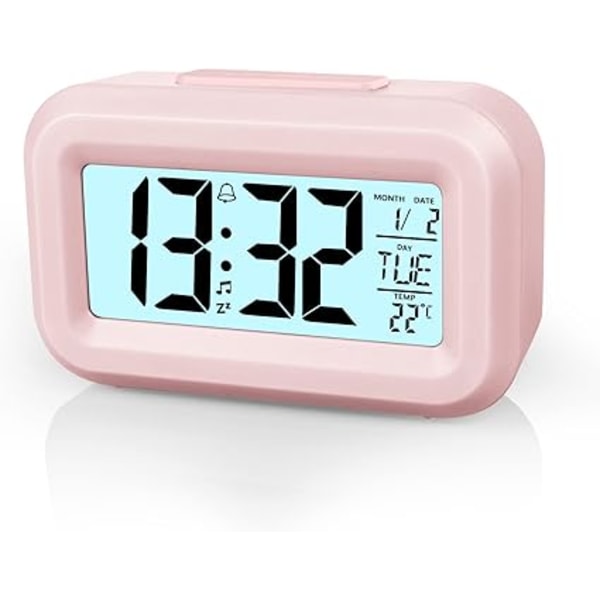 (Rosa) Digital vekkerklokke nattbord, LED-display klokker med justerbar A