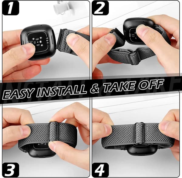 Pakke med elastiske nylonstropper kompatible med Fitbit Versa 4-stropp/Fitbit Versa 3-stropp/Fitbit Sense-stropp/Sense 2-stropp Myk sløyfe Justerbar sportsreim
