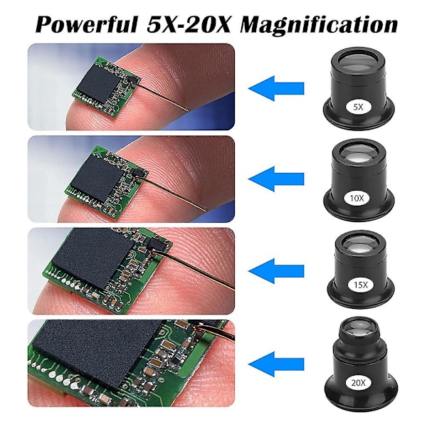 4 kpl Luupilinssien sarja suurennuslasit 5x 10x 15x 20x Kellonkorjaajan luupilinssi