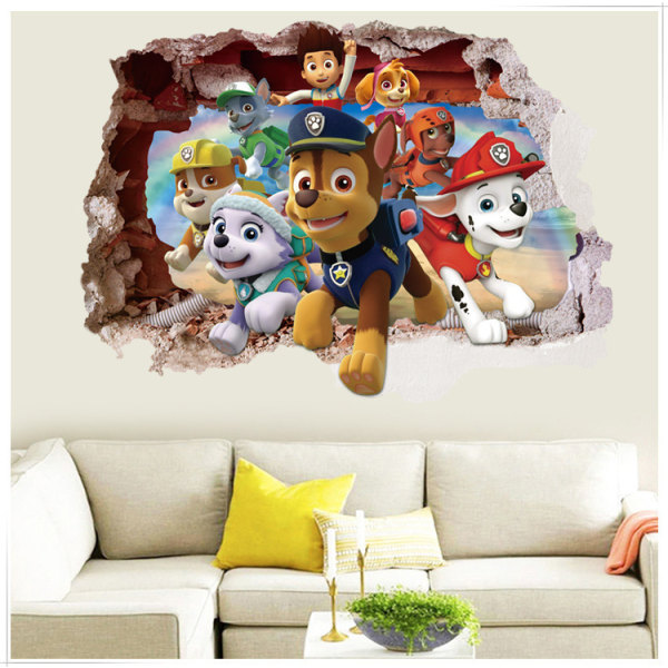 Paw Patrol 3D vægklistermærke dreng pige værelse Paw Patrol ødelagt vægklistermærke