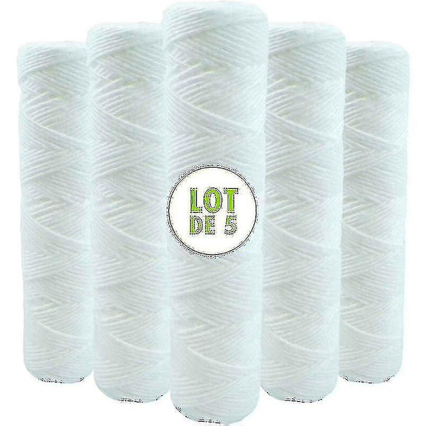 Sæt med 5 Spiral Vandfilterpatroner Anti-Sediment 9 3/4 - 20 Mikron Kompatibel med 10 Tommer Filter Fremstillet i Frankrig - Shlm