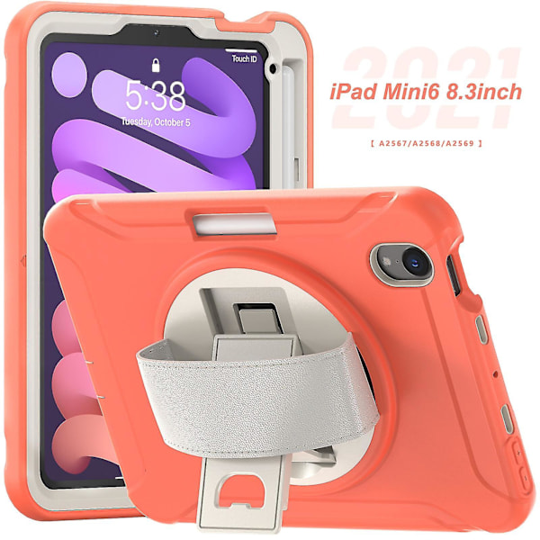 Uusi suojakotelo Ipad Mini6 8,3 tuumalle pyörivällä jalustalla ja kynätelineellä (korallin oranssi) [qb]
