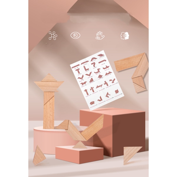 Tangram Pussel för Vuxna - Tonåringar - Deluxe Japansk Krita Pusselbox Design I Trä Hjärnövning, Sinnesböjande Pussel