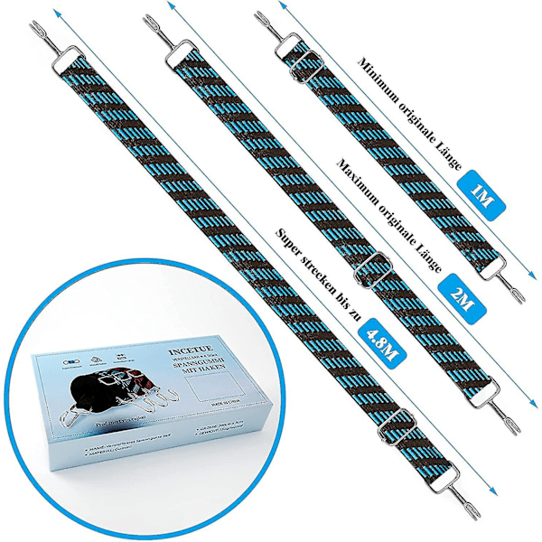 Justerbart elastiskt band med krok - Set om 4, 200 cm långa gummispänningslinjer