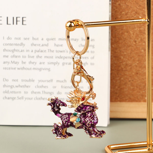 Cartoon Inlaid Diamond Kylin Pendant Key Ring Women Men Bag Ac Purple