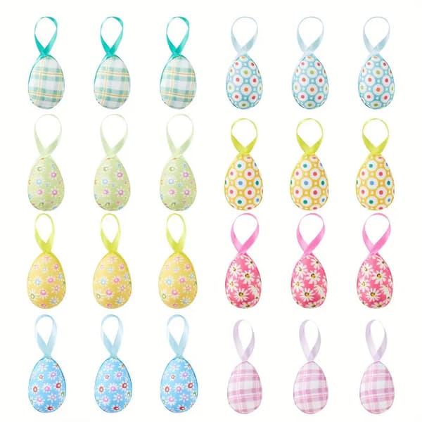 Påskdekorationsägg, skumplastlindade ägg, påskdekorationsäggshängen och leksaker 24pcs