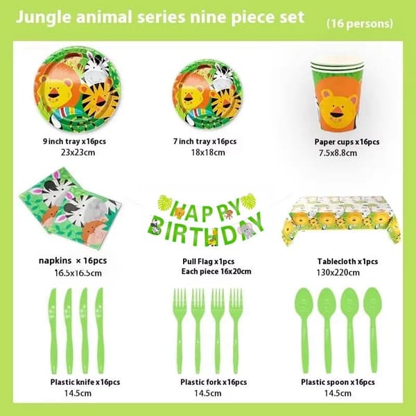 Børnefødselsdag jungle dyr sæt tema sjove vilde dyr Popcorn Box 16pcs