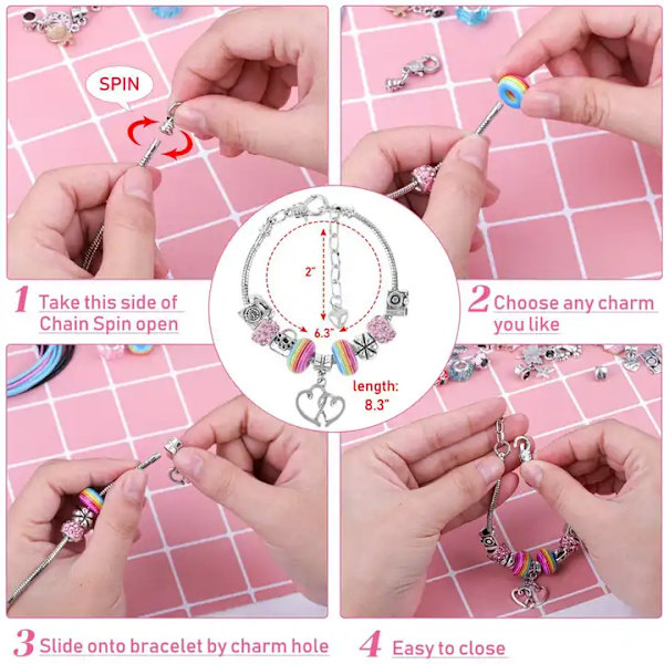 Skojiga armbandssatser för flickor med pärlor, smycken, berlocker och hängen - DIY-pyssel för barn - Present - Stil 5