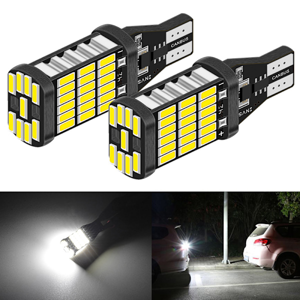 2x Canbus T16 T15 921 W16W LED Pære Backup Baklys til Bil White