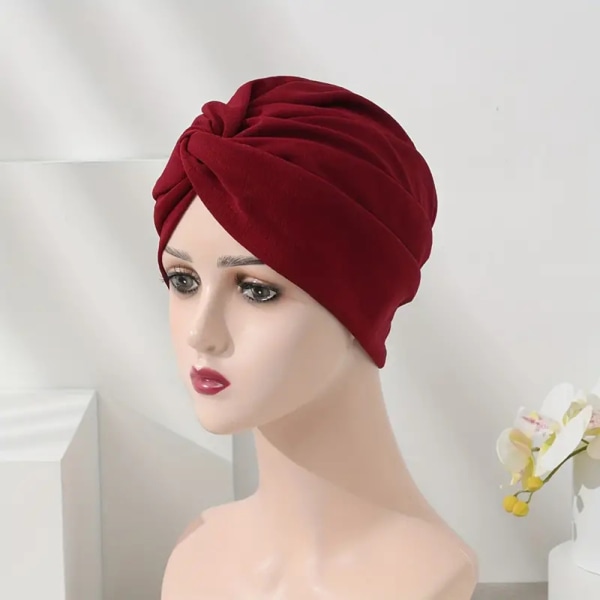 Stretch Turban Hat med krysset vriddesign - Komfortabelt og allsidig hodeplagg for damer Pink