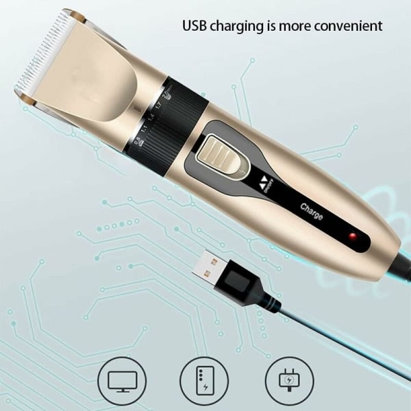 Lydløs USB-oppladbar elektrisk klipper for katter og hunder (gull)