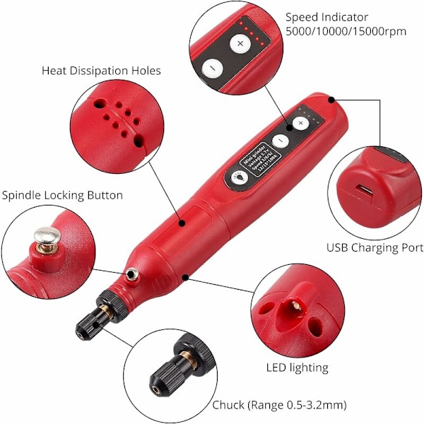 Mini Borrmaskin Rotationsverktyg LED Sladdlös Mini Borr USB Laddningsbar DIY Polering Skärning