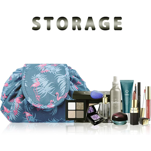 Lazy Makeup-tasker med snøre, stor vandtæt rejse-kosmetiktaske til kvinder og piger (Flamingo)