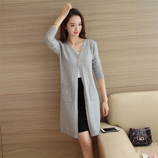 Dam Cardigan Stickad Tröja Medeltunna Ytterkläder Slank Sjal Långärmad Medelgrå Medium Grey 85*92*56cm