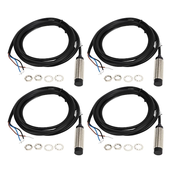 4 Set Induktiv närhetssensor 12mm Sond NPN 3 Tråd NO Kontakt 4mm Detektering Justeringssensor 6‑36VDC