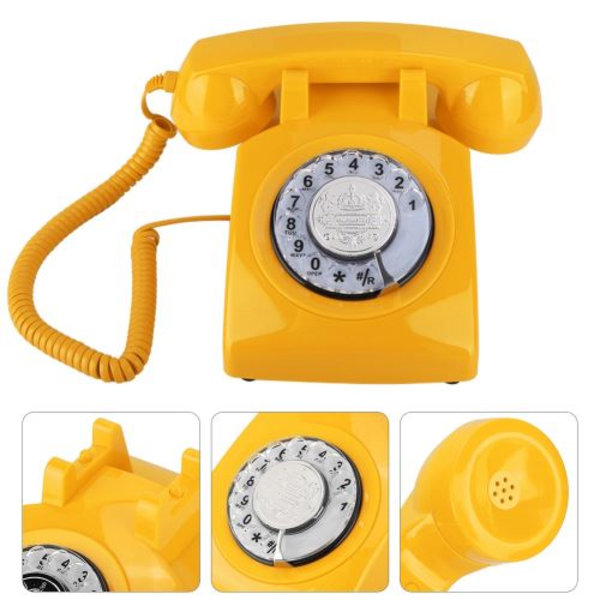 Vintage Telefon/Retro Telefon med Dreieskive/Fasttelefon (Gul)