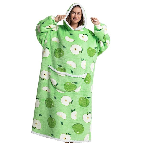 Storlek Hoodie Sweatshirt Kvinnor Vinter Hoodies Fleece Jätte Tv Filt Med Ärma Green Apple
