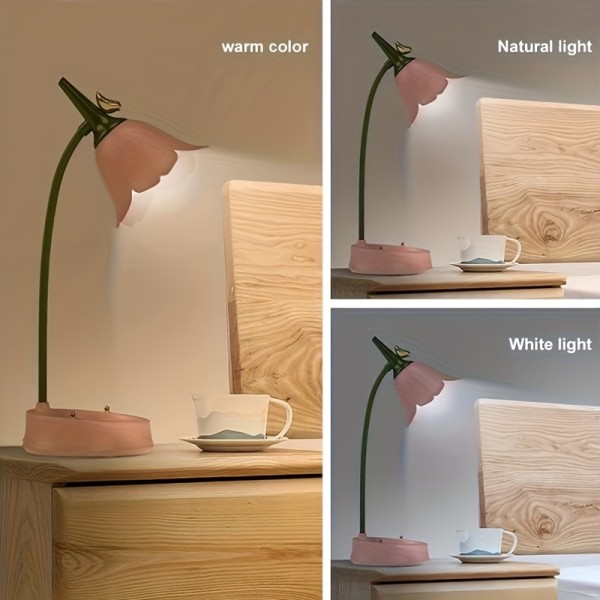 1 stk Magisk LED-skrivebordslampe Trådløs bordlampe Justerbar Svanehals Dimbar Berøringslading pink