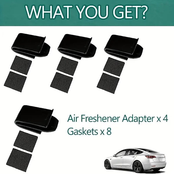 4-pak Luftfrisker Adapter til Tesla Model 3 / Y 2017-2023 Luftventil Klips Luftfrisker Holder med Spacere Midtkonsollen Holder