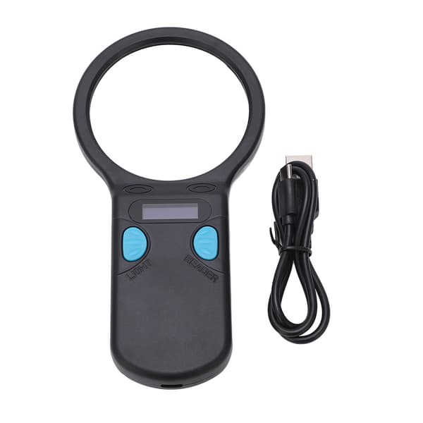 Kæledyrs-mikrochipscanner med forstørrelsesglas LED-lys Dyre-RFID-chiplæser til hund kat gris(qb)