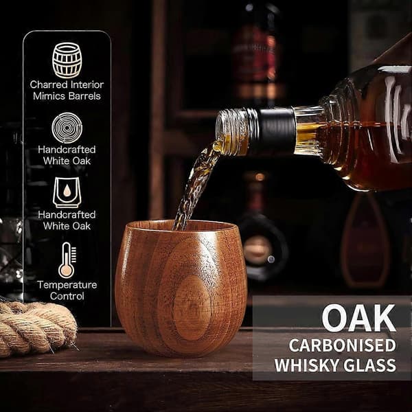 Whiskeyglas i trä, set (2 st) - Förkolnade Old Fashioned-glas för män, premiumdryckesglas för whiskeyentusiaster 2pcs
