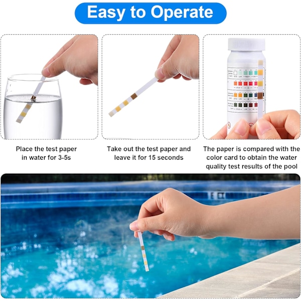 100 st pH-teststickor för badtunna, 4-i-1 pool- och spateststrips för exakt vattenkvalitetstestning av pH, 2-pack