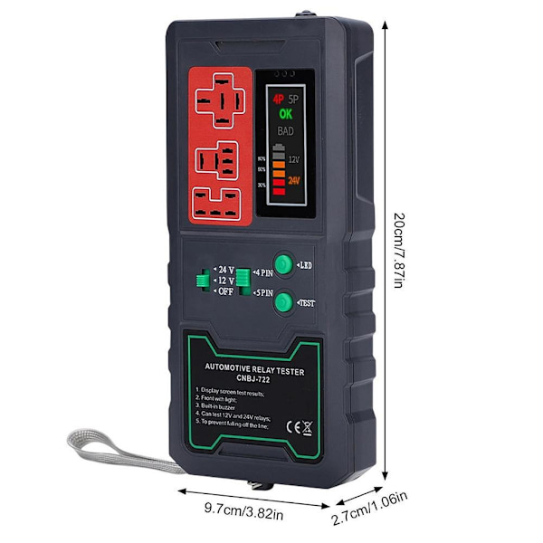 12V 24V Batteritest Reläanalysator Generator Checker Fordon Vevaxel Start Laddningssystem Motorcykel Diagnosverktyg