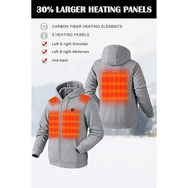 Opvarmet hoodie, batteripakke 7.4V (unisex), opvarmet jakke til kvinder og mænd Grå Grey L