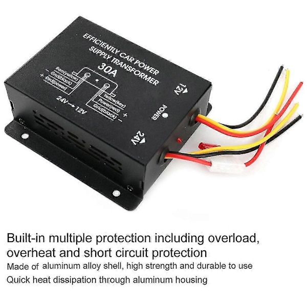 24V til 12V 30A Bil Strømforsyning Transformer Konverter Lastbil Bus DVD Lyd Modificering Effektiv Ve-Perfet