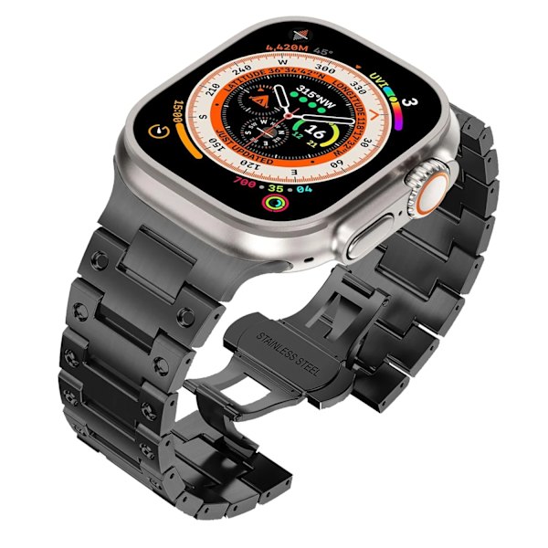Luksus rustfrit stålarmbånd til Apple Watch Band Ultra 2 49mm 45mm 44mm 42mm Butterfly Spænde Armbånd til IWatch 9 8 7 6 5 4 3 Black