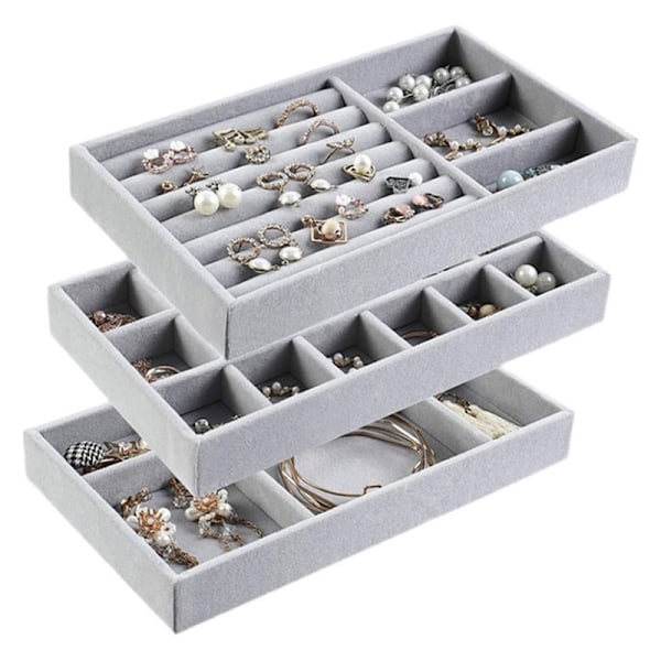 Sammet Box Smycken Förvaring Sammet Box Ring Örhängen Halsband C B