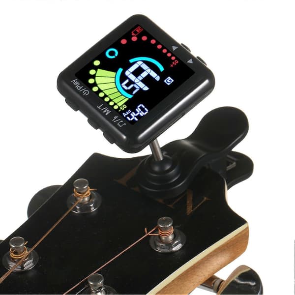Professionell Gitarrstämmare Uppladdningsbar Gitarrstämmare Clip On LED-Display med Metronom för alla Instrument Gitarr Violin Ukulele black