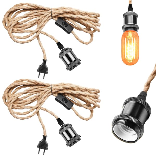Vintage E27 Pendellampesæt med Afbryder og 4,6 m Hamperebskabel, 2-pak Retro DIY Belysningssæt