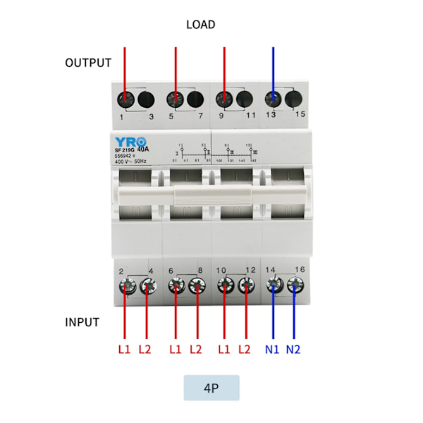 Sylindrisk sikringsholder sikringsbase DIN-skinnemontering 40A 230V 2P Enkel installasjon Strømbryter for manuell overføring