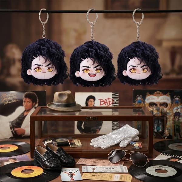 Michael Jackson Bomulds Plys Vedhæng Nøglering Fan Samlerobjekt Overraskelsesgave Squinting MJ gift box set